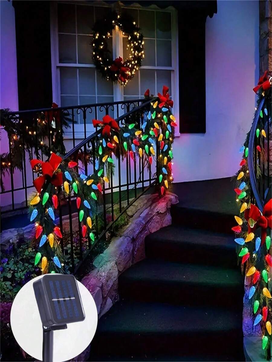 1 cái 5m 20 đèn LED, 7m 50 đèn LED, 12m 100 đèn LED dây đèn năng lượng mặt trời, đèn trang trí sân vườn ngoài trời, đèn trang trí tiệc lễ hội, thích hợp cho hàng rào, ban công, sân trong - Nhiều màu - Xem 1