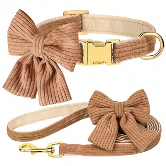 1pc Nylon Bowknot Adjustable Pet Dog Cat Collar And Leash Set, Cute For Chihuahua Teddy Small Medium Breeds