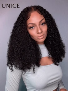 UNice Hair Kinky Curly Human Hair Wigs 7X5 Bye Bye Knots Lace Closure Glueless Wigs Human Hair Ready To Go Pre Plucked Pre Cut Pre Baby Hair Put On And Go Glueless Human Hair Wigs Bleached Knots Curly Wig 150% Density - SNatural - 查看 4