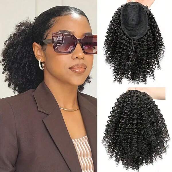 Synthetic Curly Ponytail Hair 10 Inch Short Kinky Curly Drawstring Ponytail For Women In Daily Clip In Fake Ponytail Synthetic Curly Pony Tails Hair Extensions
