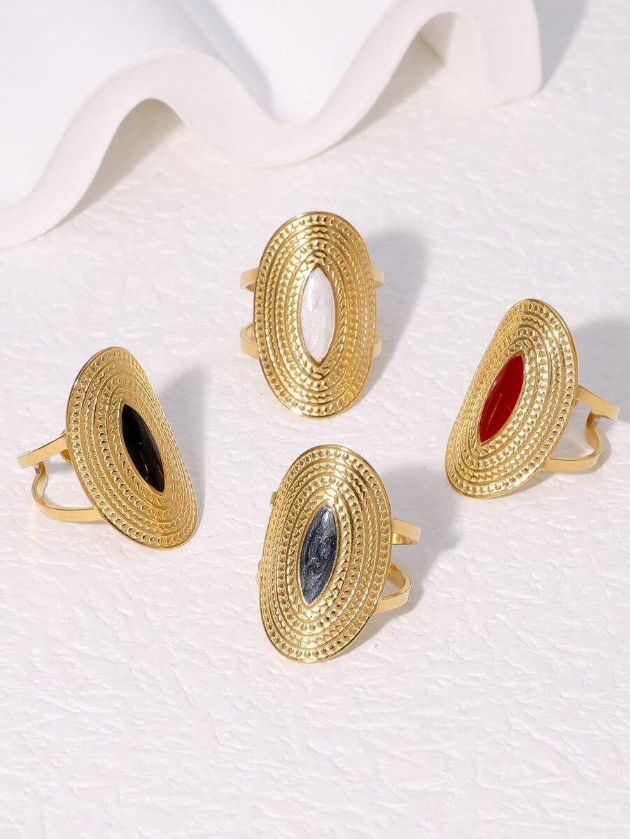 1pc Vintage Oversized Personalized Stainless Steel Geometric Openwork Ring Suitable For Women Daily And Party Wear - Open Ring - View 1