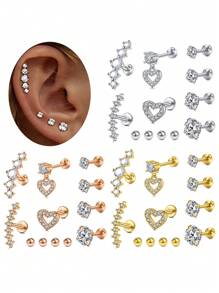 12pcs Stainless Steel Ear Ring Tragus Cartilage Hoop Ear Bone Stud Pack Set Spot Drill Hollow Heart 16G Body Piercing Jewelry Fashion Comfortable To Wear - Ear Bone Studs - View 6