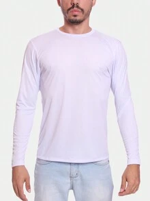 Men's Long Sleeve Second Skin Gym Plain T-Shirt - 白色 - 查看 2