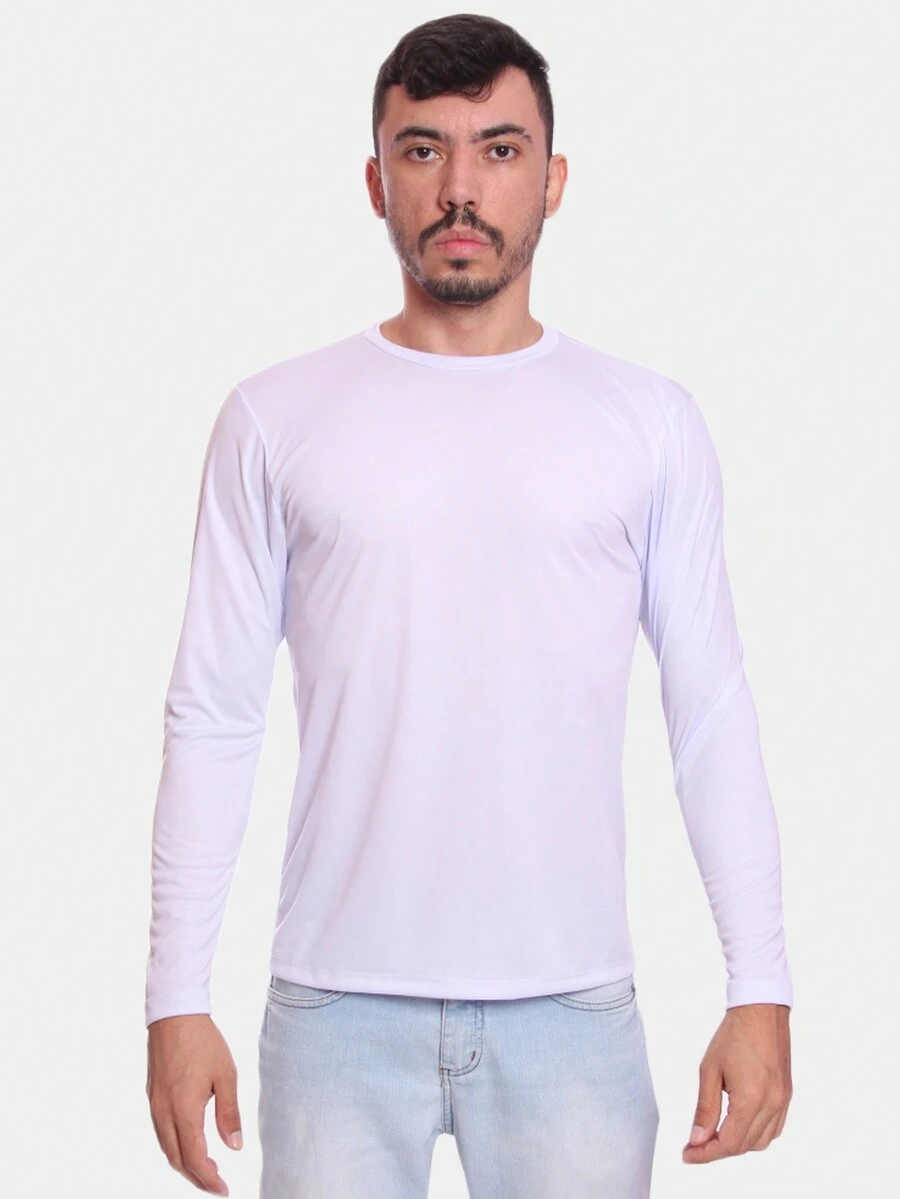 Men's Long Sleeve Second Skin Gym Plain T-Shirt - 白色 - 查看 1