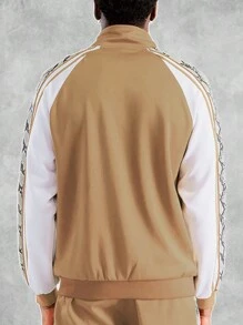 Mens Side Stripe Snake Tape Zip Up Track Jacket Activewear - Màu be - Xem 6