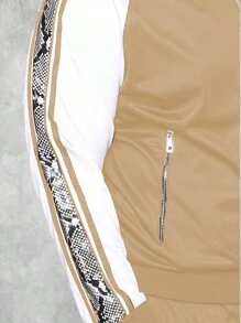 Mens Side Stripe Snake Tape Zip Up Track Jacket Activewear - Màu be - Xem 7