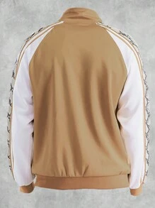 Mens Side Stripe Snake Tape Zip Up Track Jacket Activewear - Màu be - Xem 3