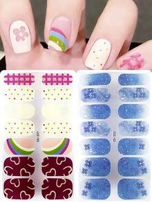 1/2Pcs Nail Polish Stickers Strips Fall Winter Glitter Shining Full Nail Wraps Life Proof Design Nail Strips Self-Adhesive Nail Art Sticker - Multicolor - View 1