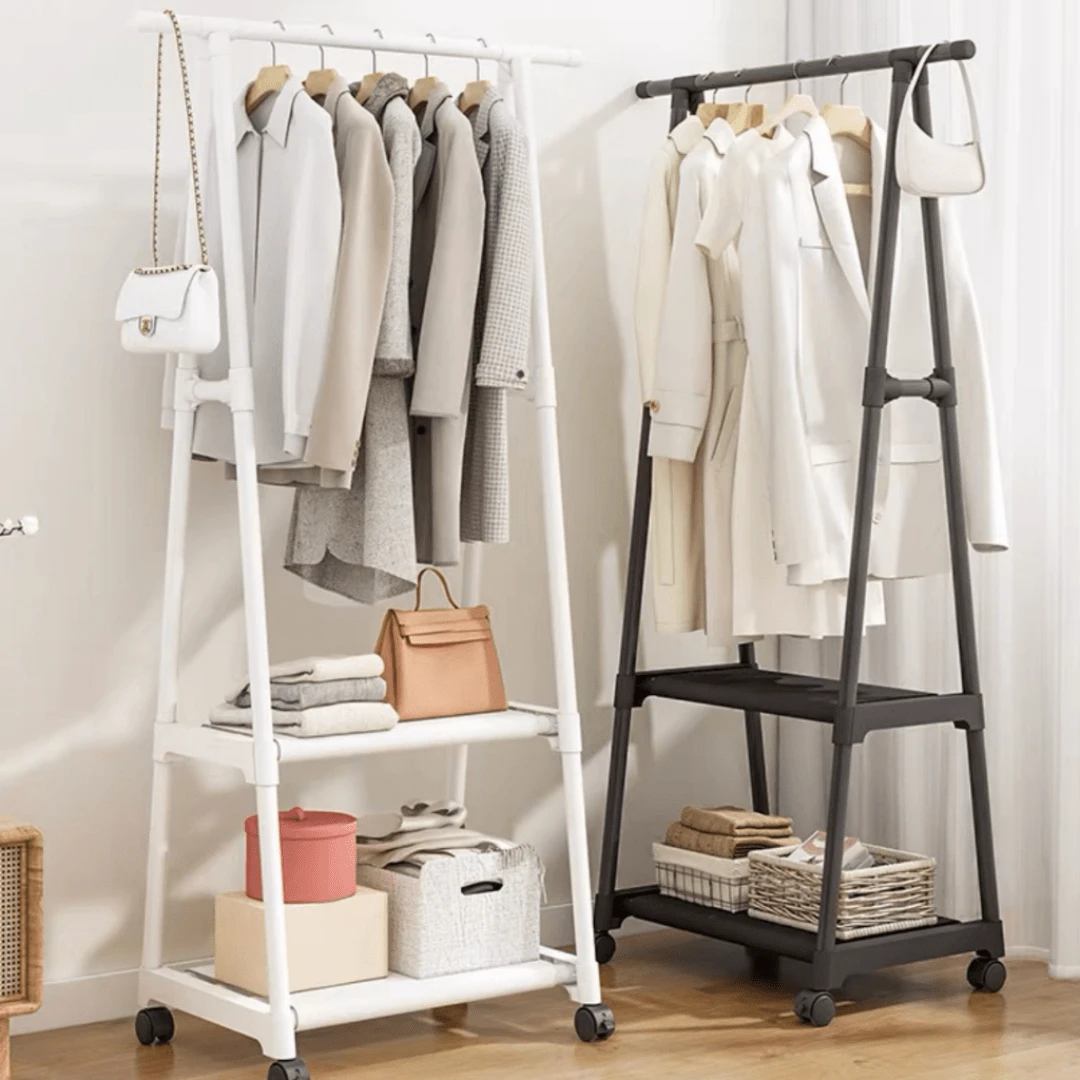 Rack Shelf Coat Rack Clothes Organizer Clothes Rack With Shelves Steel 2 Floors 1 Triangular Bar - trắng - Xem 1