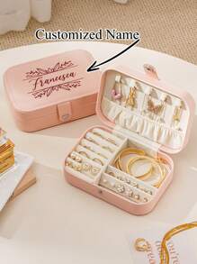 Personalized PU Jewelry Box With Name, Custom Name Jewelry Organizer Case With Adjustable Compartments, Personalized Gifts For Women,Bridesmaid, Mother, Friend, Teacher