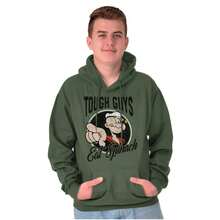 Popeye Tough Guys Eat Spinach Funny Hoodie Hooded Sweatshirt Men - Army Green - View 1