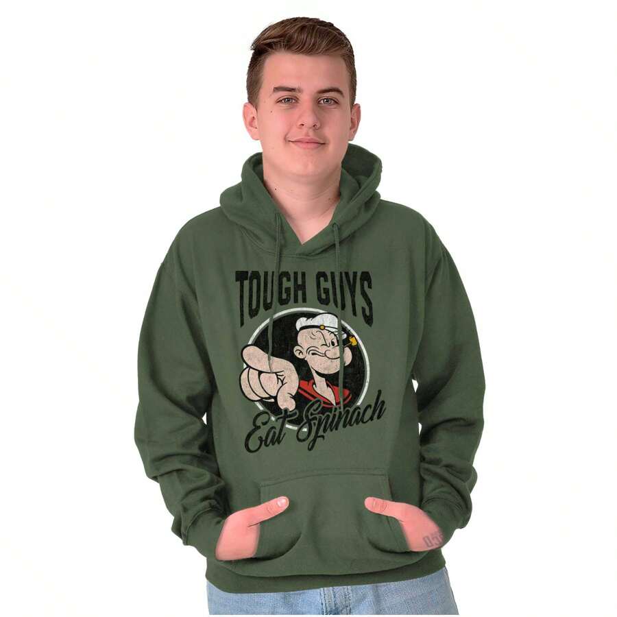 Popeye Tough Guys Eat Spinach Funny Hoodie Hooded Sweatshirt Men - Army Green - View 1
