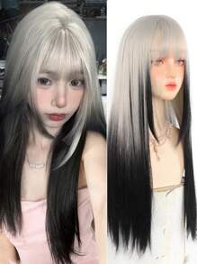 Lange zwarte grijze highlight pony synthetische pruik Lolita cosplay mode dagelijks hoge temperatuurbestendige pruik vrouw