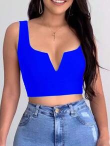 CROPPED TOP WITH STRAP, V-NECK, SEXY, SIMPLE, CASUAL - Royal Blue - View 2