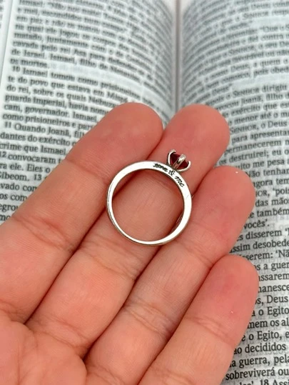 Anel Solitário You & Me - Coração Rosa Prata 925