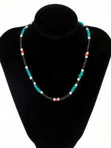 1 Piece/Bag 40+7cm Glass Mosaic Rice Beads Color Matching Design Sense Simple Personalized For Men Collarbone Chain Necklace Suitable For Daily Travel Wear Christmas New Year Valentine's Day Holiday Gift - Multicolor - View 11