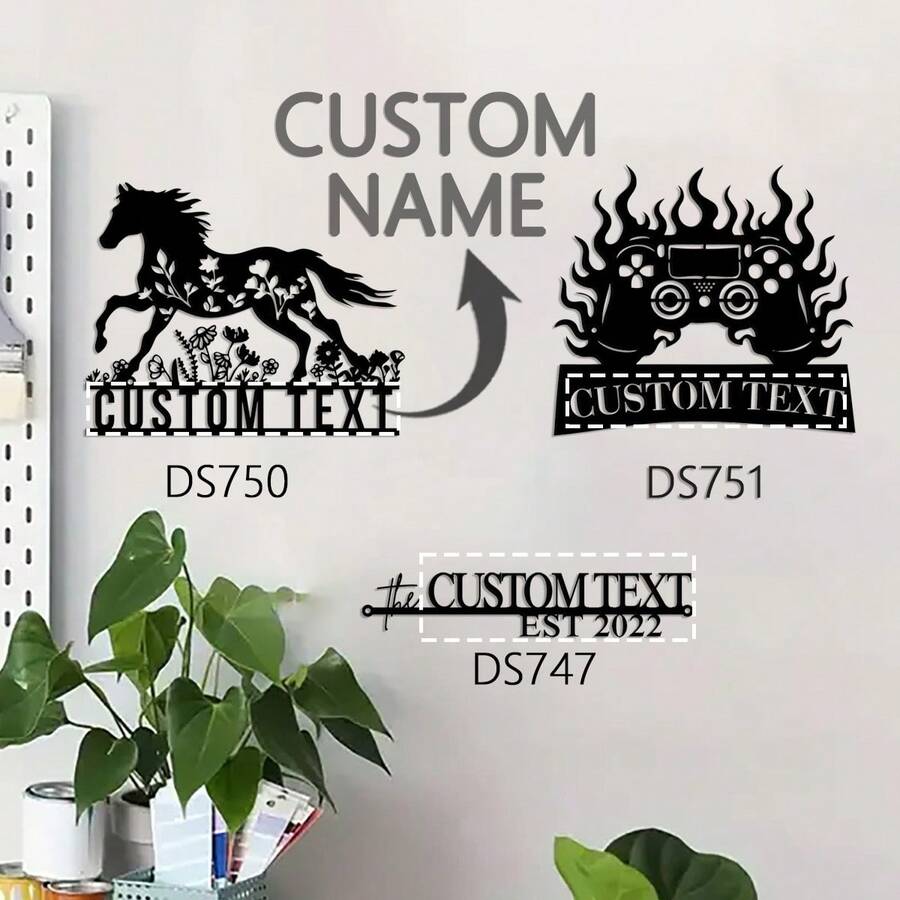 1pc Personalized Family Name Metal Sign, Last Name Plaque, Custom Name Sign, Metal Address Sign, Metal Family Sign, Wedding, Established Sign - Black - View 1