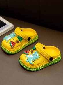 HAHABOBO 新款EVA儿童拖鞋，可爱黄色恐龙图案，轻便露趾设计，男女童均适用。时尚室内凉鞋，夏秋季泳池鞋，男女童通用鞋。 - 黃色 - 查看 4