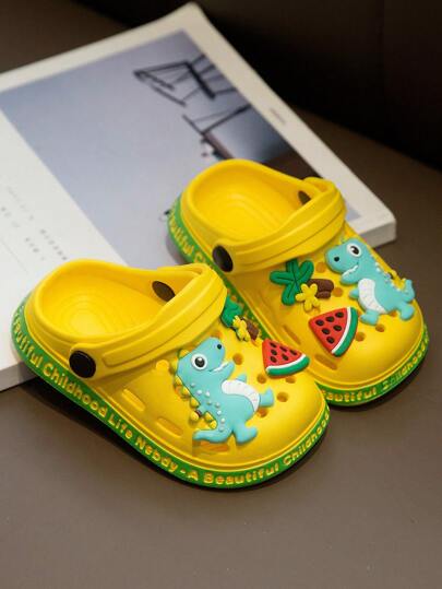 HAHABOBO 新款EVA儿童拖鞋，可爱黄色恐龙图案，轻便露趾设计，男女童均适用。时尚室内凉鞋，夏秋季泳池鞋，男女童通用鞋。