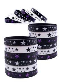 3pcs Black And White Silicone Wristband With Star Pattern - 3pcs Five-pointed Star Silicone Bracelet - View 8