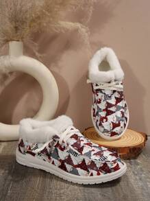 Damskie buty termiczne z płótna z wzorem bałwana, rozmiar EU Oversize, lekkie trampki damskie, buty codzienne w jednolitym kolorze, minimalistyczne modne wsuwane mokasyny dla kobiet