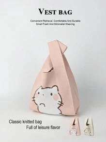 1 Peça Bolsa Multiuso de Crochê Respirável com Padrão de Gato Cartoon, Bolsa Transversal de Moda Casual Feminina, Adequada para Uso Diário, Férias, Transporte, Compras, Fotografia, Viagem, Acampamento, Caminhada, Volta às Aulas, Feriados, Estudante, Mulher, Todas as Estações, Também um Ótimo Presente para o Dia das Mães - Multicolorido - Visão 2