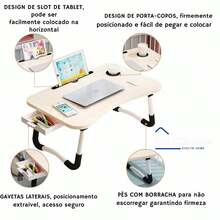 Pink Laptop Desk With Drawer Cup Holder And Tablet Slot Sofa Stand Wooden Folding Table Portable Home Office Multipurpose - 淺粉色 - 查看 4