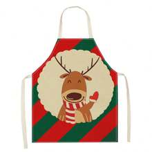 1 件圣诞驯鹿、“HoHoHo”和圣诞老人 3D 图案亚麻围裙，适合家庭烹饪、厨房和烹饪爱好者 - 彩色 - 查看 17