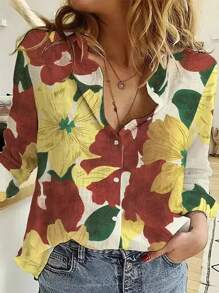 Women's Fashion New Single-Breasted Long Sleeve Printed Shirt - Multicolor - View 1