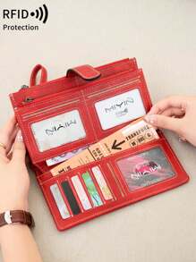 MIYIN 复古时尚女士多功能大容量三折信用卡夹，RFID 防盗刷钱包，可装信用卡/身份证/硬币/现金/收据，女士双拉链口袋手拿包，生日礼物，周年纪念礼物，女士钱包，长款钱包，腕包 - 紅色 - 查看 11