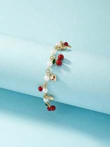 1 件时尚百搭可爱人造珍珠和心形樱桃吊坠手链情人节 - 彩色 - 查看 3