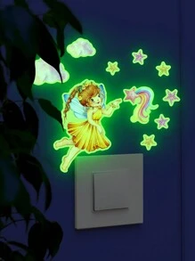 1 套夜光仙女月亮蝴蝶星星开关墙贴家居装饰、贴纸、墙贴花、家居装饰乙烯基贴花、春季装饰品让您的家焕然一新、Rama 装饰贴纸 E-I-D - 彩色 - 查看 11