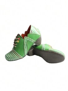 1 Pair Of Ladies Leather Polka Dot Shallow High Heel Single Shoes Fashion Retro Wear Autumn And Winter New Leather Shoes - 綠色 - 查看 4