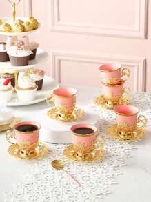 4pcs/12pcs Electroplated Porcelain Aroma Coffee Cup & Saucer Sets, European Style Gold Rimmed, 2 Cups 2 Saucers/6 Cups 6 Saucers Coffee Cup Gift Set (4pcs/12pcs Include Saucers) Back To School
