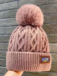 厚实柔软的M字Logo纹理针织帽，优雅休闲，保暖内衬，带毛球 - 彩色 - 查看 2