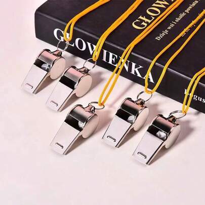 5pcs Referee Whistle Metal Stainless Steel Whistle Basketball Football Outdoor Sports Referee Whistle, Sports Equipment With Hanging Rope