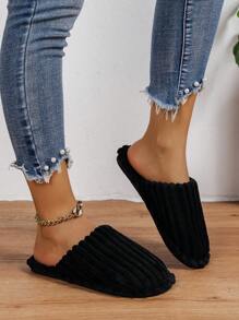 Women Casual Striped Fluffy Slides, Warm Fluffy Soft Sole Slippers For Indoor And Outdoor Wear, Autumn/Winter