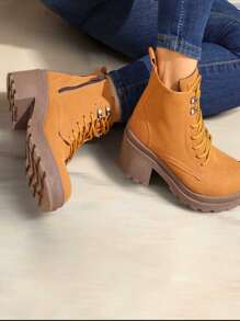 botas de tacón grueso para mujer - Camel - Ver 4