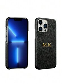 1pc Personalize Customization Name Lychee Pattern Leather Case