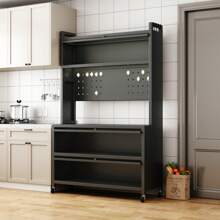 Kitchen Cabinet, Coffee Bar Station, Buffet Cabinet, Pantry Cabinet With Microwave Shelf 5 Tier Metal Sideboard Baker's Rack Coffee Bar Hutch Buffet Laundry Storage, With Wheels & Hooks - 黑色 - 查看 7