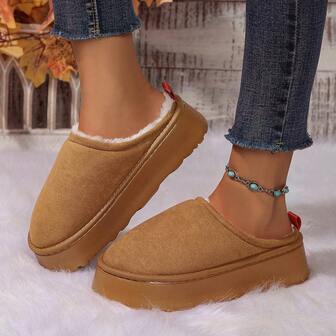 Women's Warm  Slip-On Slippers For Indoor And Outdoor Winter, Thick Sole