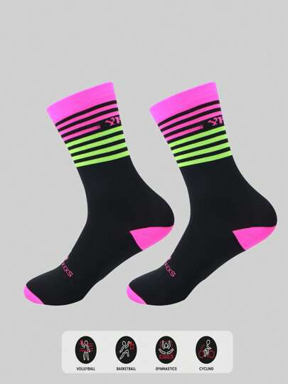 Sports Outdoor 1pair Striped Pattern Sports Crew Socks