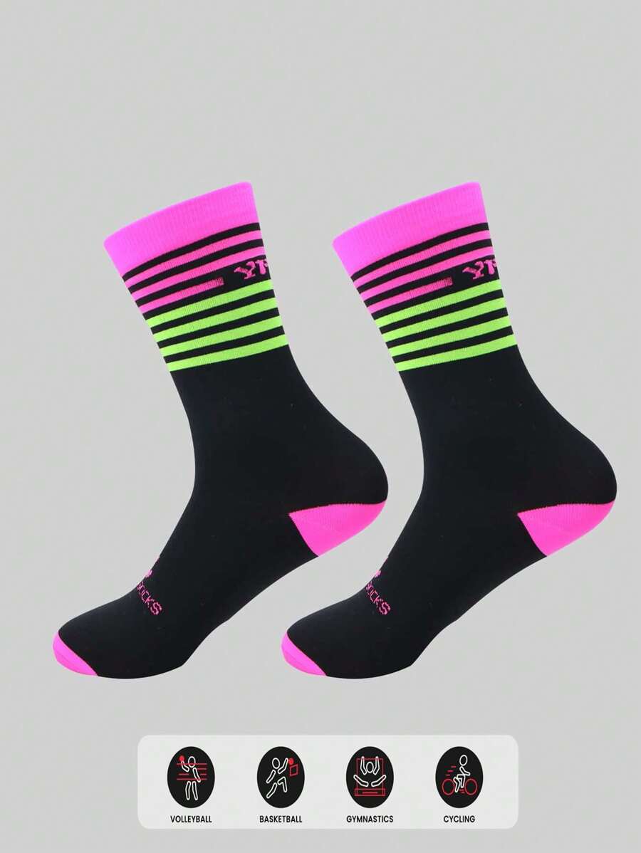 Sports Outdoor 1pair Striped Pattern Sports Crew Socks - Multicolor - View 1