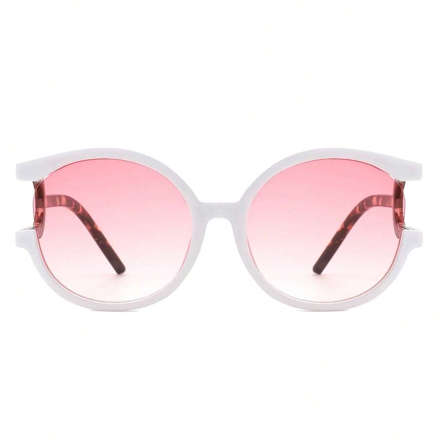 Oversized Irregular Round Sunglasses With Abstract Frame Design And Gradient UV Protective Lenses, Bold Statement Eyewear For Coachella Vibes, Open-Air Events, Fashion Editorials, Beach, Tour-Inspired Fashion And Fashion Photography - 白色 - 查看 1