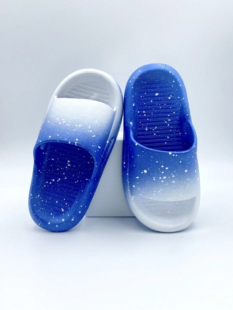 1 par de chanclas de color degradado para niños, resistentes al deslizamiento y al desgaste, aptas para interiores/exteriores, hogar, baño, verano - Azul y blanco - Ver 1