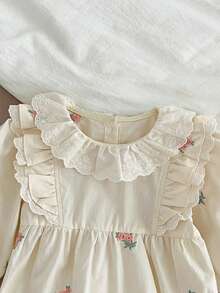 春秋季新款韩版女宝宝花卉领刺绣连体衣，公主爬行服 - 杏色 - 查看 4