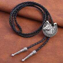 1 pièce Pendentif en forme de fer à cheval et tête de cheval avec collier réglable coulissant, bolo tie western style avec pince pour col de chemise, collier en cordon  unisexe pour casual, fête, mariage, garçons d'honneur, cadeau idéal pour hommes - Tête de cheval en forme de U en fer à cheval - Voir 13