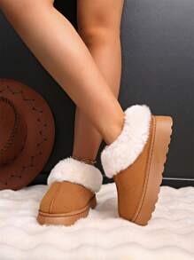 Fashionable Warm Short Boots, Slouchy Slip-On Thick-Soled Casual Shoes, Suitable For Indoor And Outdoor Activities Snow Boots