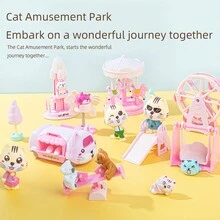 Cat Toys For Kids Pink Amusement Park Carousel Pirate Ship Ferris Wheel Pretend Play Cat Figures Playset Toddler Toy Interactive Kitten Role Play Set Realistic Cats Care Center For Girls Boys Age 3 4 5 6+ Birthday Gift Christmas Gift - Multicolor - View 5