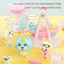 Cat Toys For Kids Pink Amusement Park Carousel Pirate Ship Ferris Wheel Pretend Play Cat Figures Playset Toddler Toy Interactive Kitten Role Play Set Realistic Cats Care Center For Girls Boys Age 3 4 5 6+ Birthday Gift Christmas Gift - Multicolor - View 6